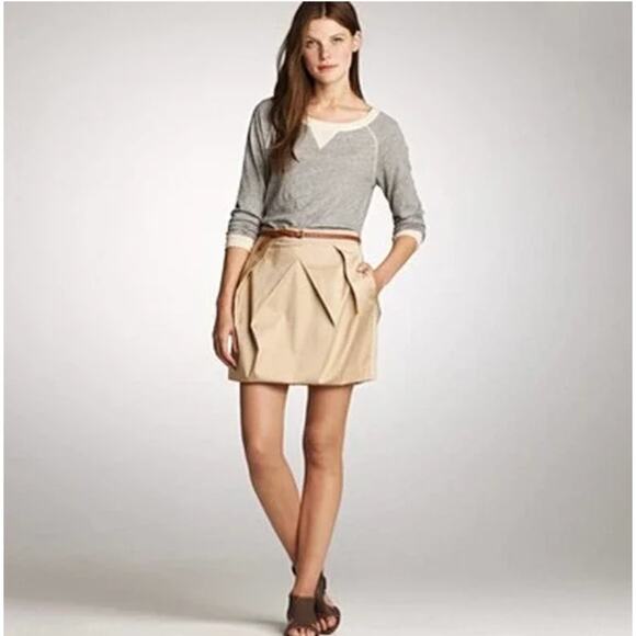 J Crew Tan Beige Lunette Tulip Pleated Mini Skirt 2 XS Extra Small - Picture 1 of 10